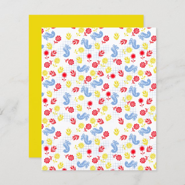 Scandsy Ditsy Blue Bird Red Yellow Blume Scrapbook (Vorne/Hinten)