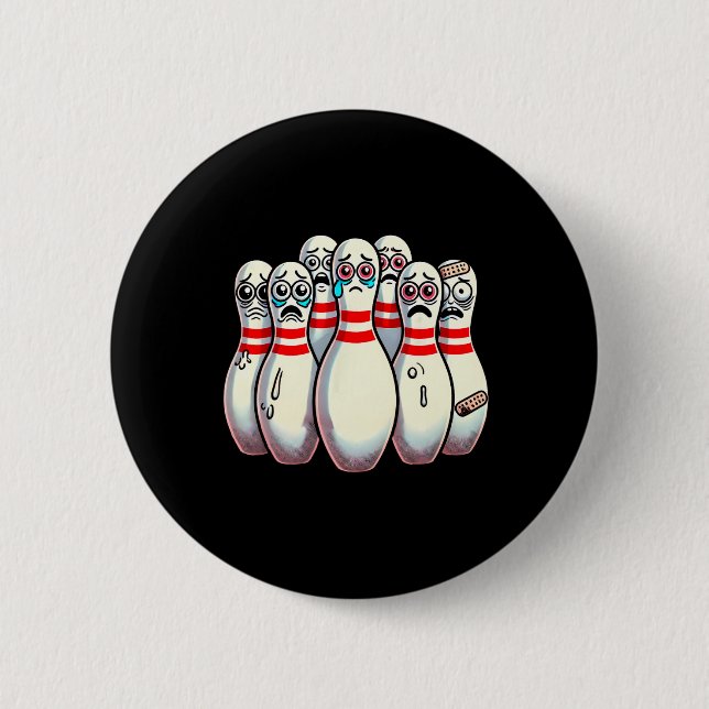 Scanisierte Bowling Buttone Cartoon Fun Bowler Hum Button (Vorderseite)