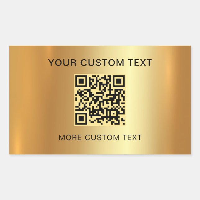 Scannable QR Code Custom Text Elegante Imitats Gol Rechteckiger Aufkleber (Vorderseite)