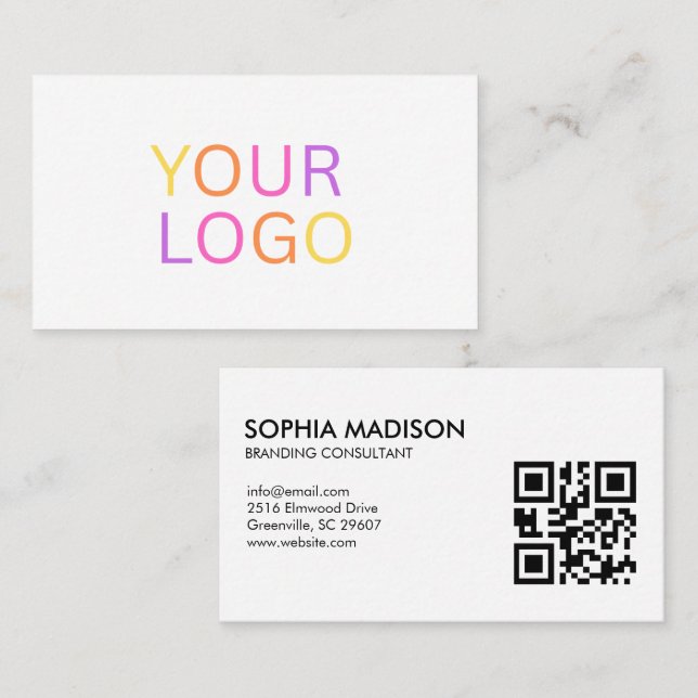 Scannable QR Code Logo Minimalist Business Card Visitenkarte (Vorne/Hinten)