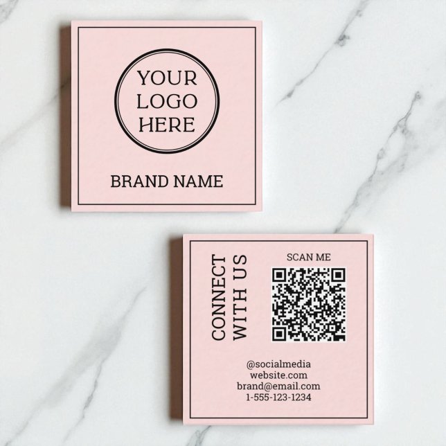 Scannable QR Code Modern Blush Pink Black Digital  Quadratische Visitenkarte (Scannable QR Code Modern Blush Pink Black Digital Square Business Card)