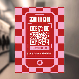 Scannbarer QR-Code Retro Rot & Rosa Geschäftsshop Fensteraufkleber
