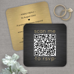 Scanne Mich QR RSVP Schwarz & Gold Quadrat Hochzei Begleitkarte