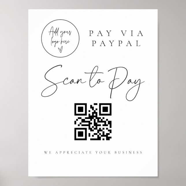 Scannen QR-Code-Zeichen Hochzeit Bar Valet Busines Poster (Vorne)