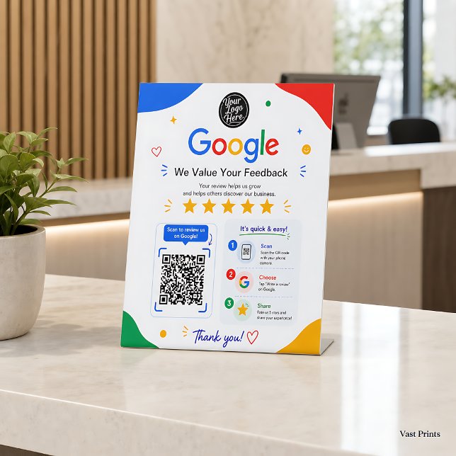 Scannen Sie den Google-QR-Code, um Kundenfeedback  Sockelschild (Scan To Review Google QR Code Customer Feedback Pedestal Sign
)