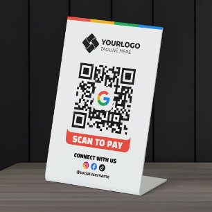 Scannen Sie den QR-Code, um mit Google Pay-Logo zu Sockelschild