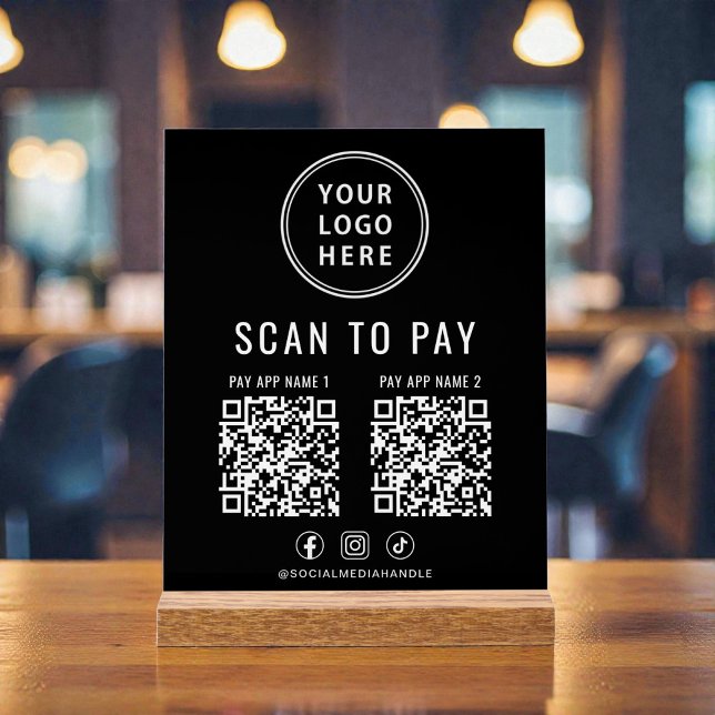 Scannen Sie den QR-Code zum Bezahlen Schwarzer Tis Acrylschild (Scan to Pay QR Code Black Tabletop Acrylic Sign)