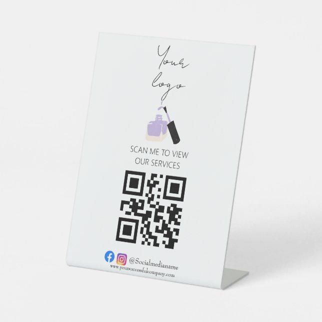 Scannen Sie mir QR-Code Stand-up-Zeichen für Salon Sockelschild (Vorderseite)