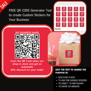 Scannen Sie QR-Code für einen Rabatt-CUSTOM-ROT Quadratischer Aufkleber