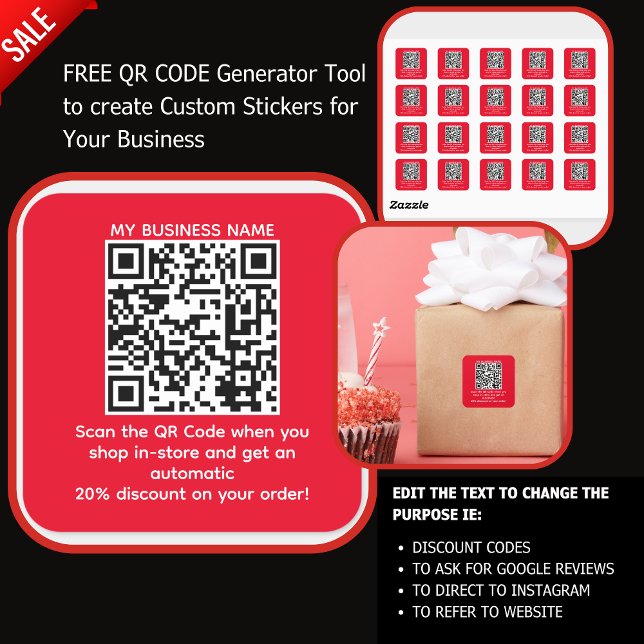 Scannen Sie QR-Code für einen Rabatt-CUSTOM-ROT Quadratischer Aufkleber (Von Creator hochgeladen)