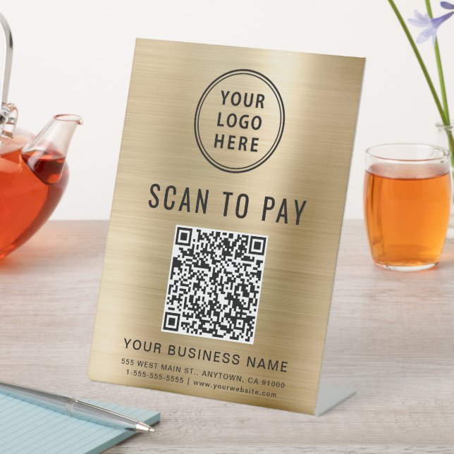 Scannen Sie QR-Code und Logo-Business Gold Sockelschild (In Situ)