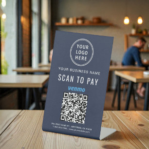 Scannen Sie, um das Venmo-QR-Code-Logo in Blau zu Sockelschild