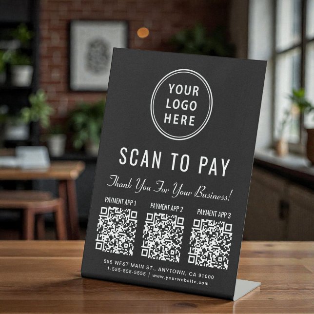 Scannen Sie, um Multi-App-QR-Code-Tablett zu bezah Sockelschild (Scan to Pay Multi App QR Code Tabletop Pedestal Sign)