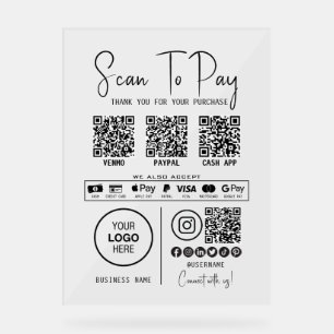 Scannen, um QR-Code-Zahlungen für Unternehmen zu b Acrylschild