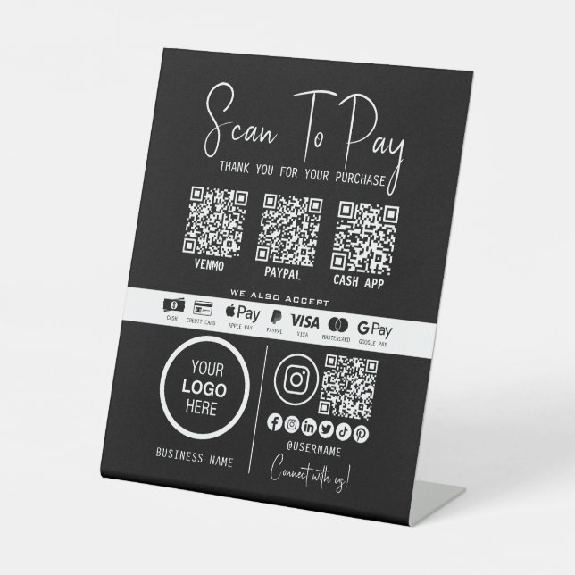 Scannen, um QR-Code-Zahlungen für Unternehmen zu b Sockelschild (Vorderseite)