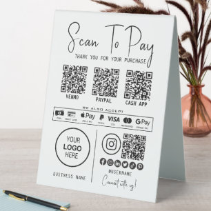 Scannen, um QR-Code-Zahlungen für Unternehmen zu b Tischaufsteller