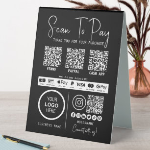 Scannen, um QR-Code-Zahlungen für Unternehmen zu b Tischaufsteller