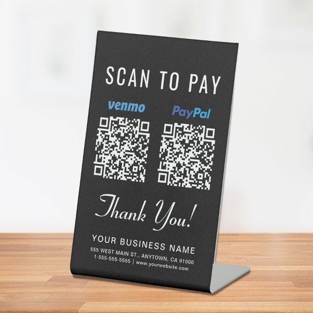 Scannen, um Venmo Paypal QR Codes schwarz zu bezah Sockelschild (A QR code sign to effortlessly connect your customers to your payment platform)