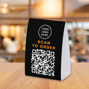 Scannen zum Bestellen QR Code Schwarz Restaurant Tischaufsteller
