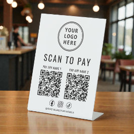 Scannen-zum-Bezahlen 2 QR-Codes Firmenlogo Sockelschild