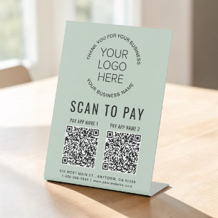 Scannen zum Bezahlen 2 QR-Codes Geschäft-Logo Sage Sockelschild