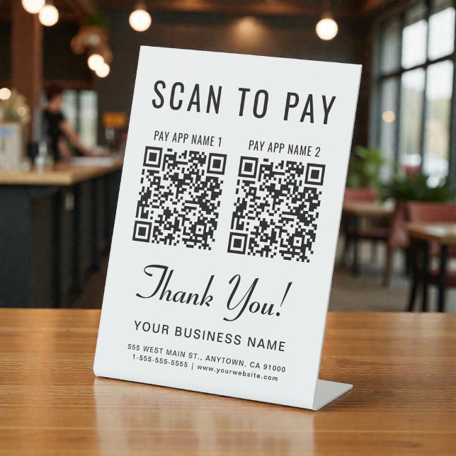 Scannen zum Bezahlen 2 QR-Codes Tischschild Sockelschild (Scan to Pay 2 QR Codes Tabletop Pedestal Sign)