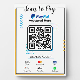 Scannen zum Bezahlen Geschäftsschild Paypal QR-C Fotoplatte