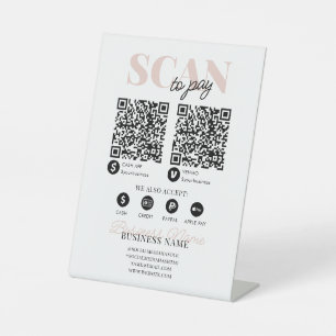 Scannen zur Bezahlung von QR-Code Modernes rosa Sk Sockelschild