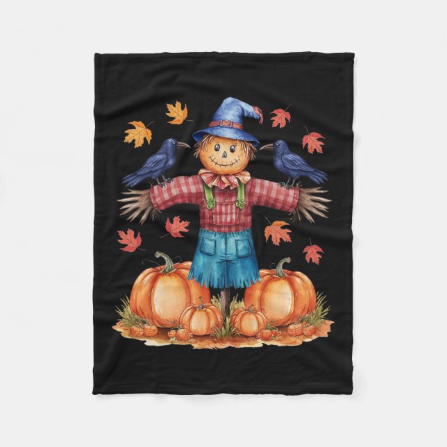 Scarecrow Autumn Hello Fall Pumpkin Thanksgiving H Fleecedecke (Vorderseite)