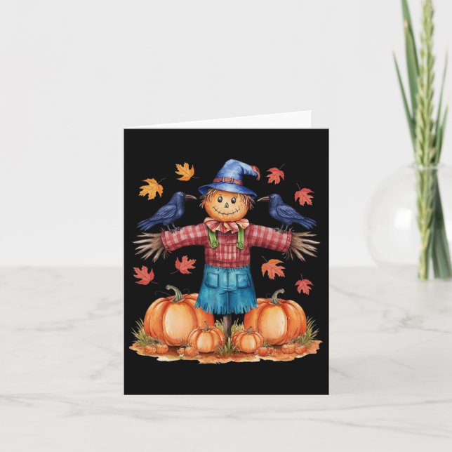 Scarecrow Autumn Hello Fall Pumpkin Thanksgiving H Karte (Vorderseite)