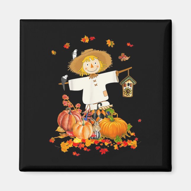 Scarecrow Autumn Hello Fall Pumpkin Thanksgiving H Magnet (Vorne)