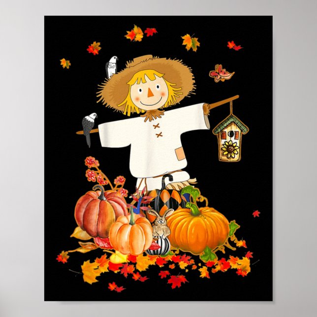 Scarecrow Autumn Hello Fall Pumpkin Thanksgiving H Poster (Vorne)