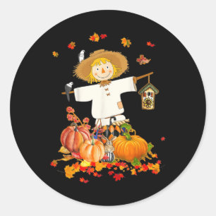 Scarecrow Autumn Hello Fall Pumpkin Thanksgiving H Runder Aufkleber