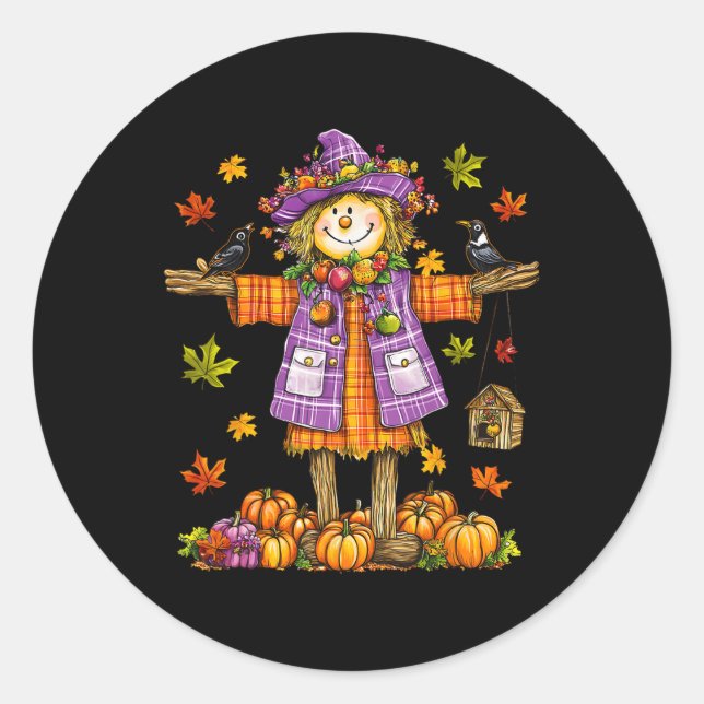 Scarecrow Herbst Saison Pumpkin-Erntedank Runder Aufkleber (Vorderseite)