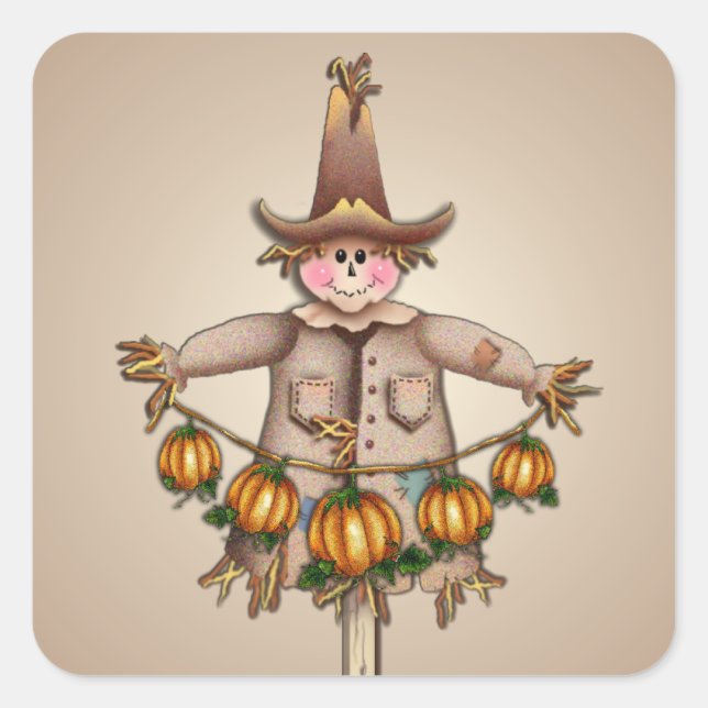 SCARECROW & PUMPKIN GARLAND VON SHARON SHARPE QUADRATISCHER AUFKLEBER (Vorderseite)