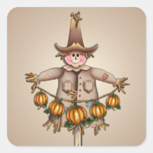SCARECROW & PUMPKIN GARLAND VON SHARON SHARPE QUADRATISCHER AUFKLEBER