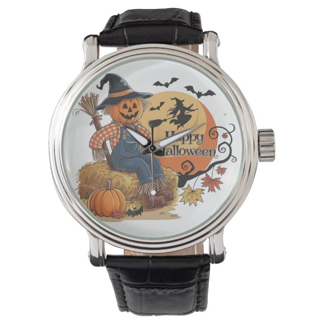 Scarecrow Pumpkin Halloween Rustic Vibes Art Armbanduhr (Vorderseite)