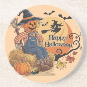 Scarecrow Pumpkin Halloween Rustic Vibes Art Getränkeuntersetzer
