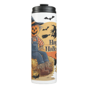 Scarecrow Pumpkin Halloween Rustic Vibes Art Thermosbecher
