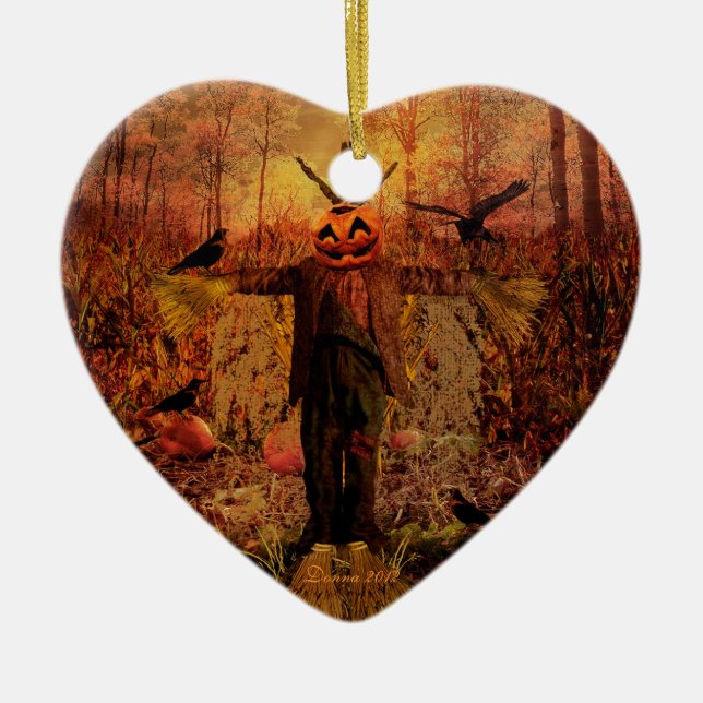 Scarecrow Pumpkin Patch Herz-Ornament Keramikornament (Vorne)