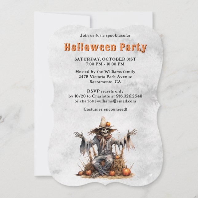 Scarecrow Skeleton Pumpkins Halloween-Party Einladung (Vorderseite)