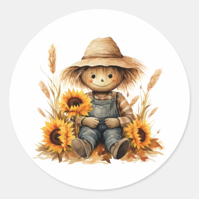 Scarecrow Sonnenblume Runder Aufkleber (Vorderseite)