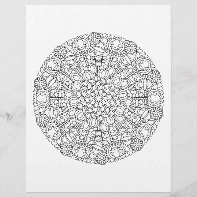 Scarecrows Halloween & Fall Mandala Coloring Page (Vorderseite)