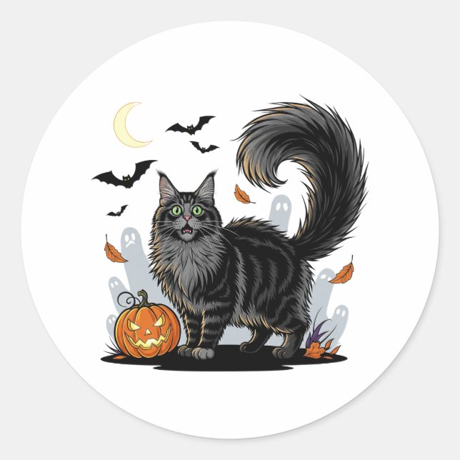 Scaredy Fluff - Maine Coon Halloween Sticker (Vorderseite)