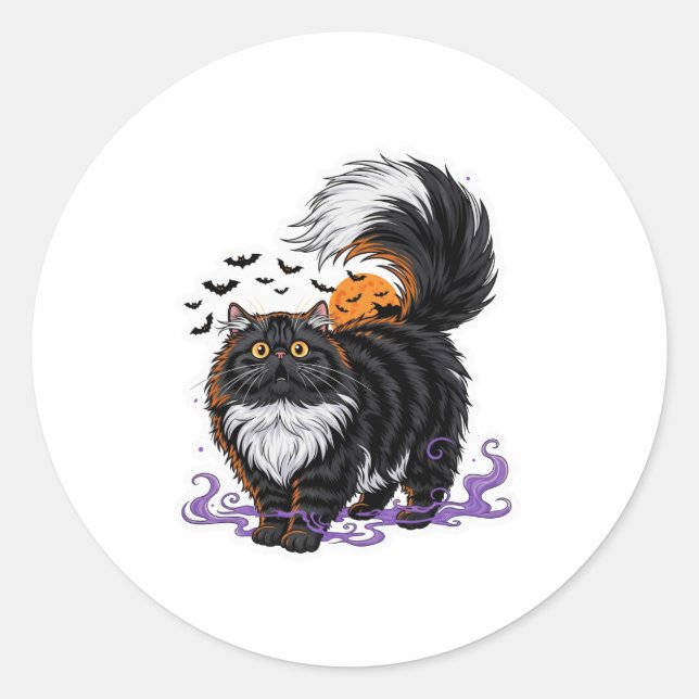 Scaredy Persian - Fluffy Persian Cat Halloween Runder Aufkleber (Vorderseite)