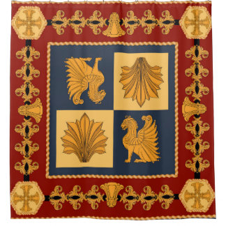 Scarf mit goldgelben Löwen. Separate Elemente Duschvorhang