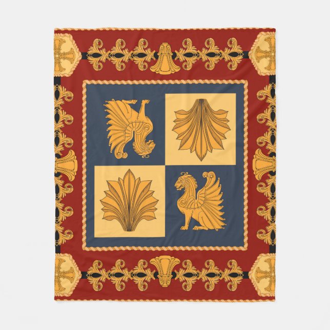 Scarf mit goldgelben Löwen. Separate Elemente Fleecedecke (Vorderseite)
