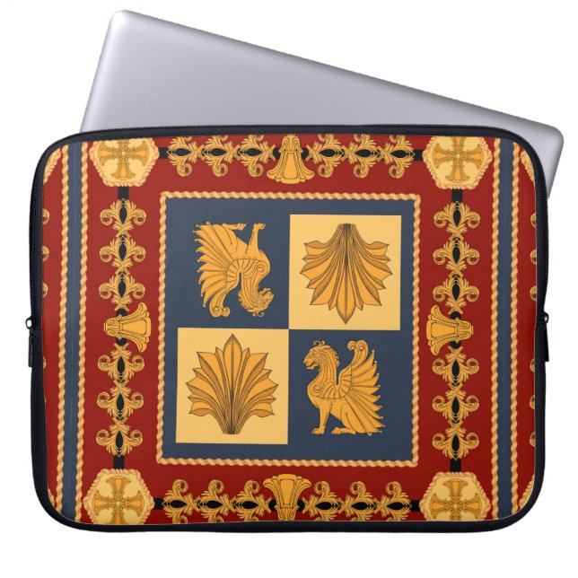 Scarf mit goldgelben Löwen. Separate Elemente Laptopschutzhülle (Vorderseite)