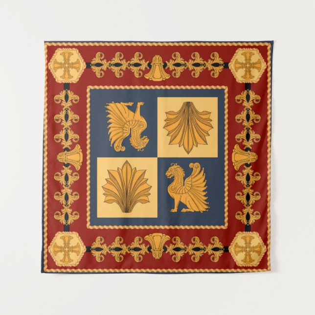 Scarf mit goldgelben Löwen. Separate Elemente Wandteppich (Vorderseite)