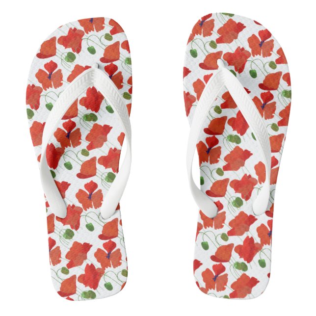 Scarlet Field Poppies auf Weiß anpassen Flip Flops (Fußbett)